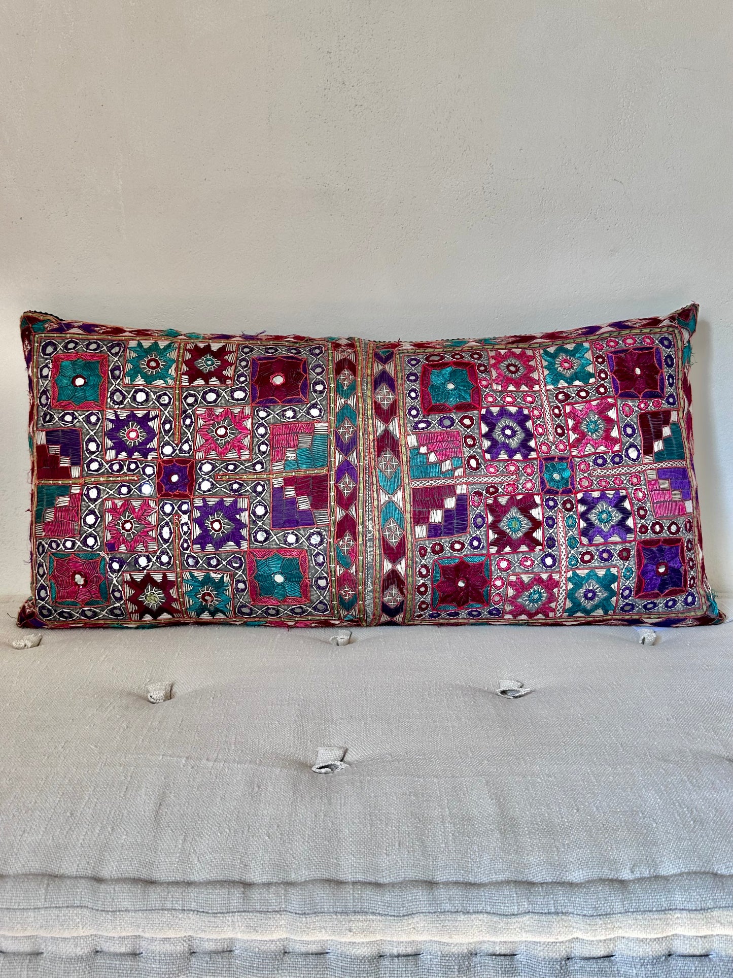 Long mirror work cushion