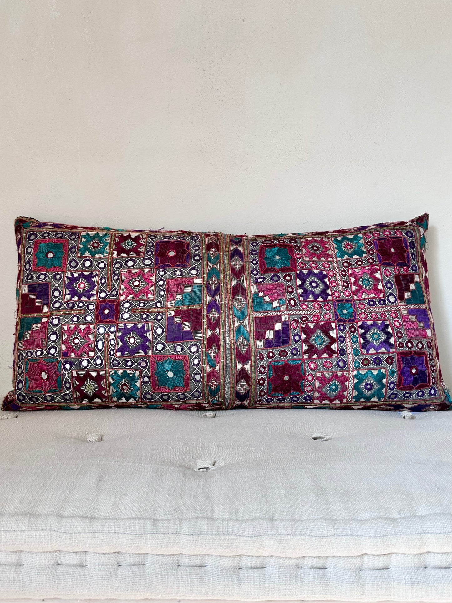 Long mirror work cushion
