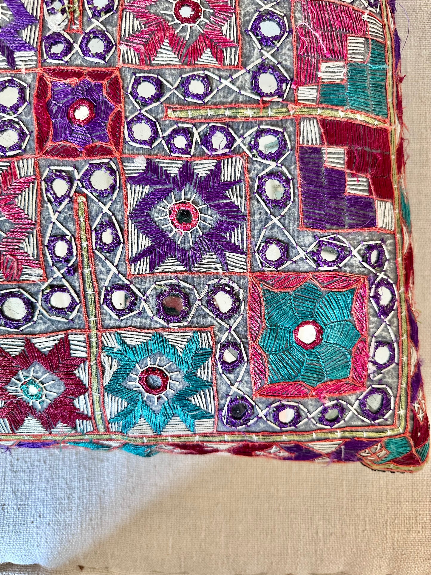 Long mirror work cushion