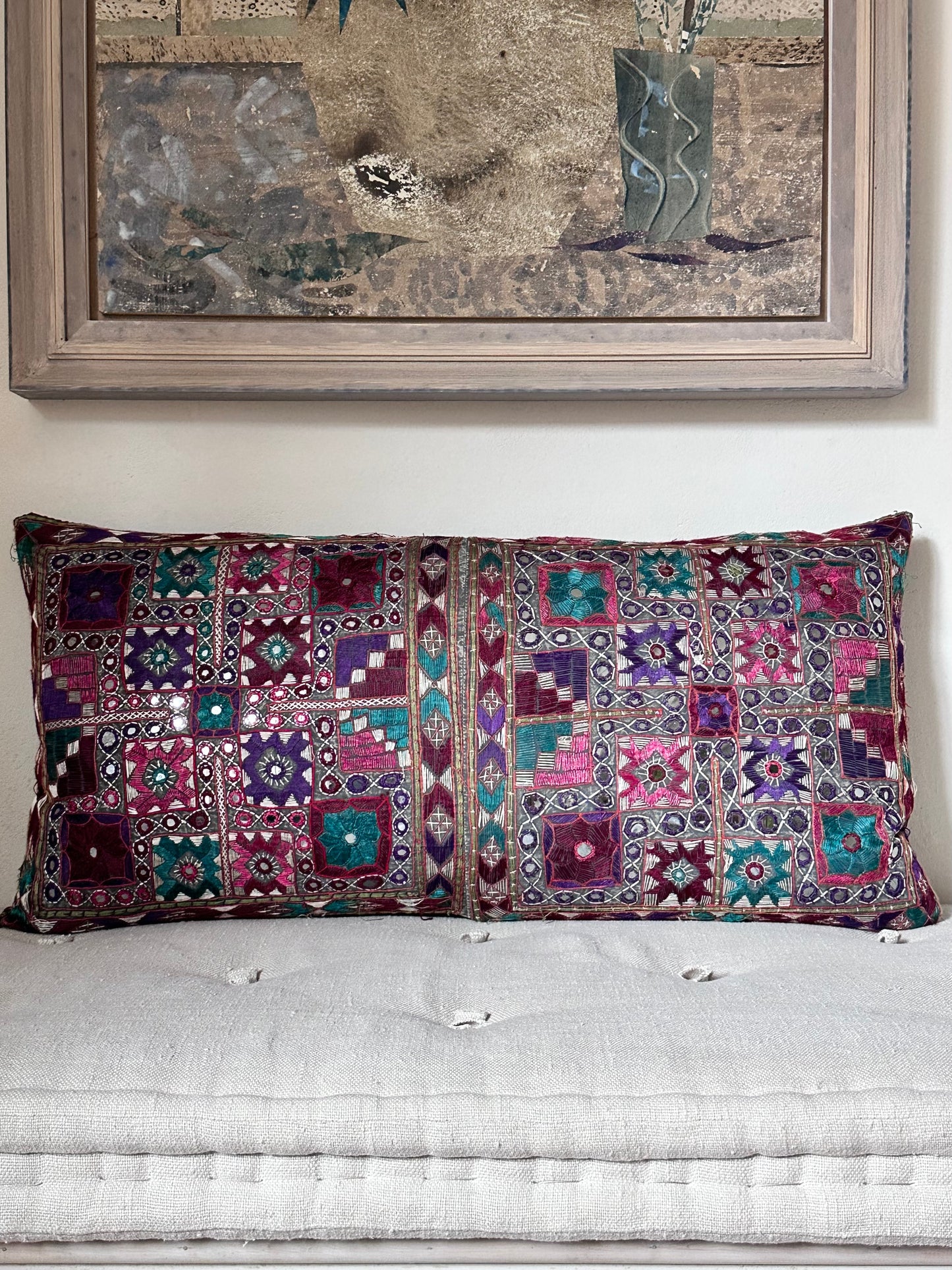 Long mirror work cushion