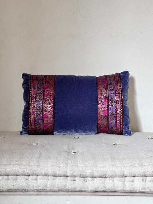 Velvet cushion with Indian trim