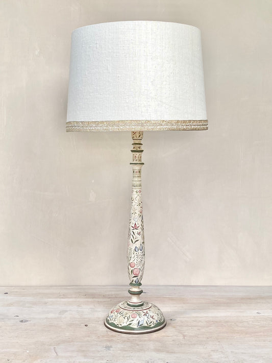 Tall Kashmiri Candlestick Lamp Base Pink Green