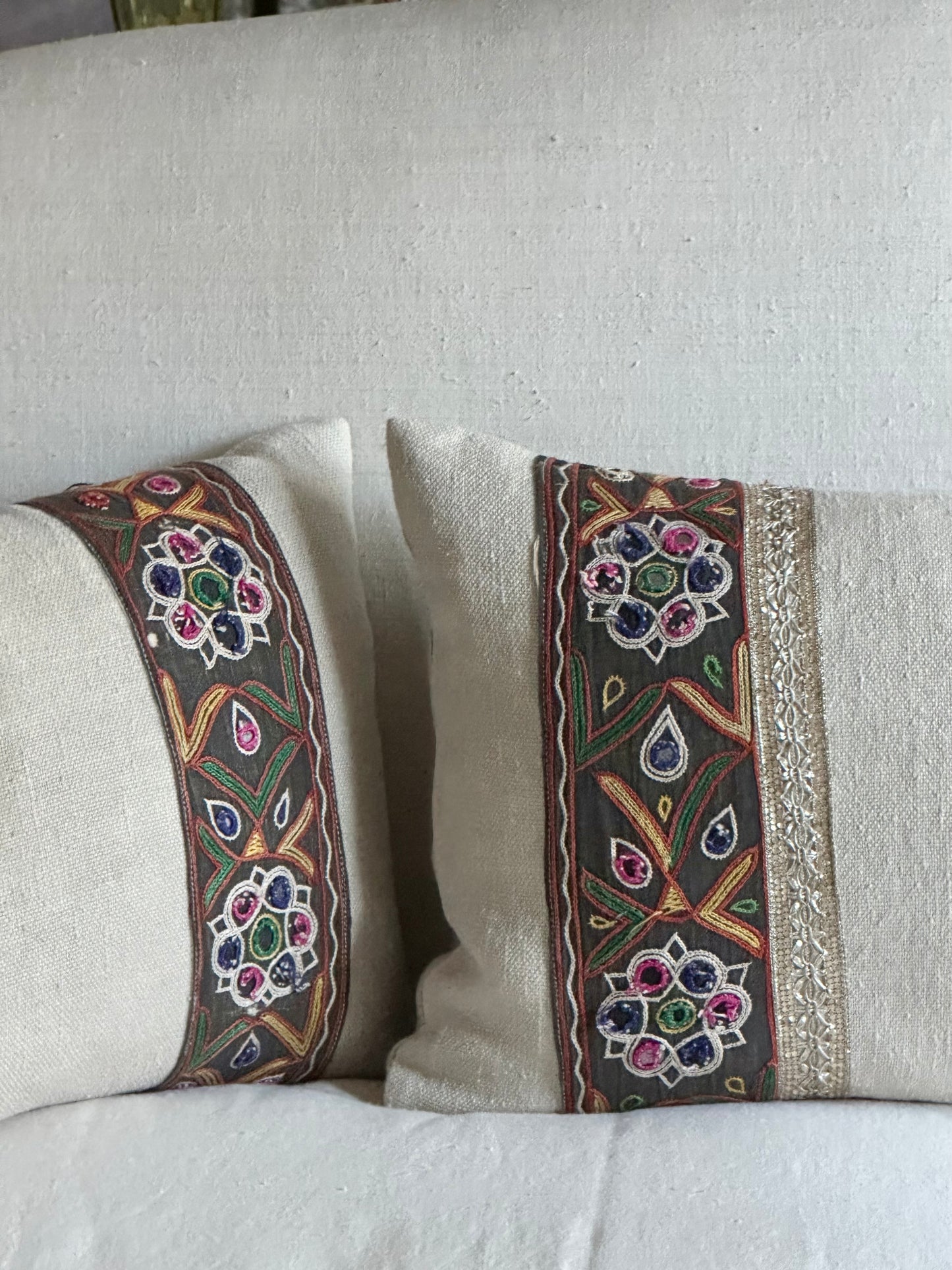 Linen Cushions with antique trims