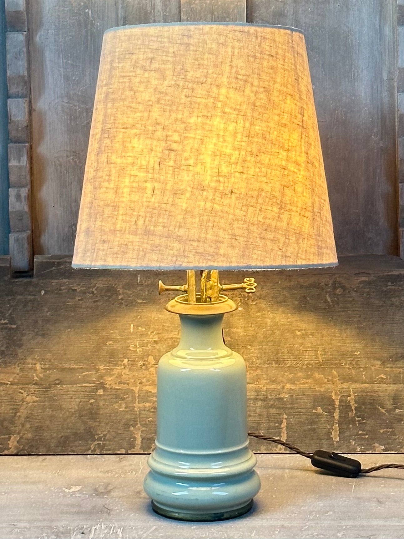Vintage ceramic eau de nil lamp base