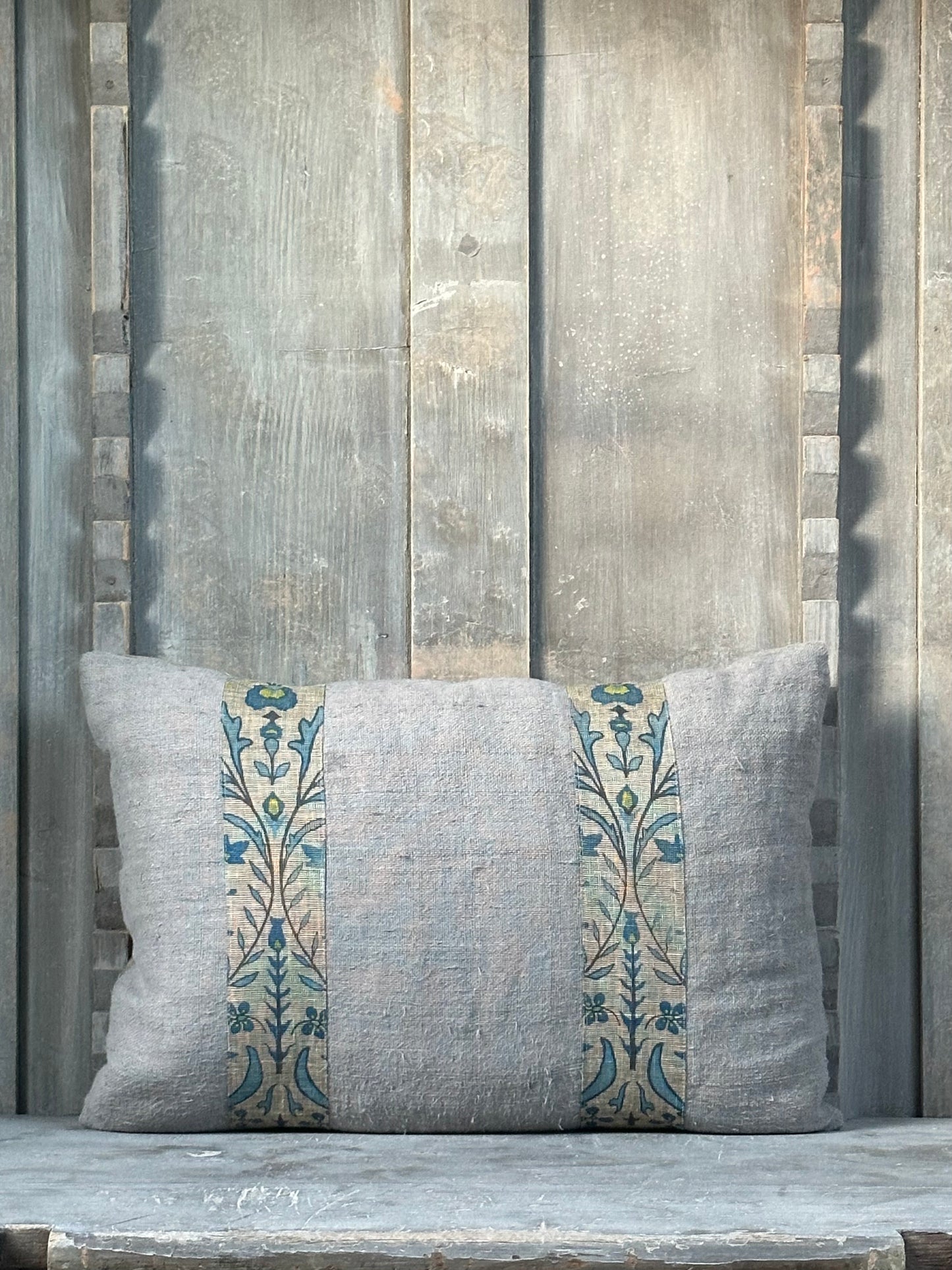 Small cushion in hand dyed vintage linen
