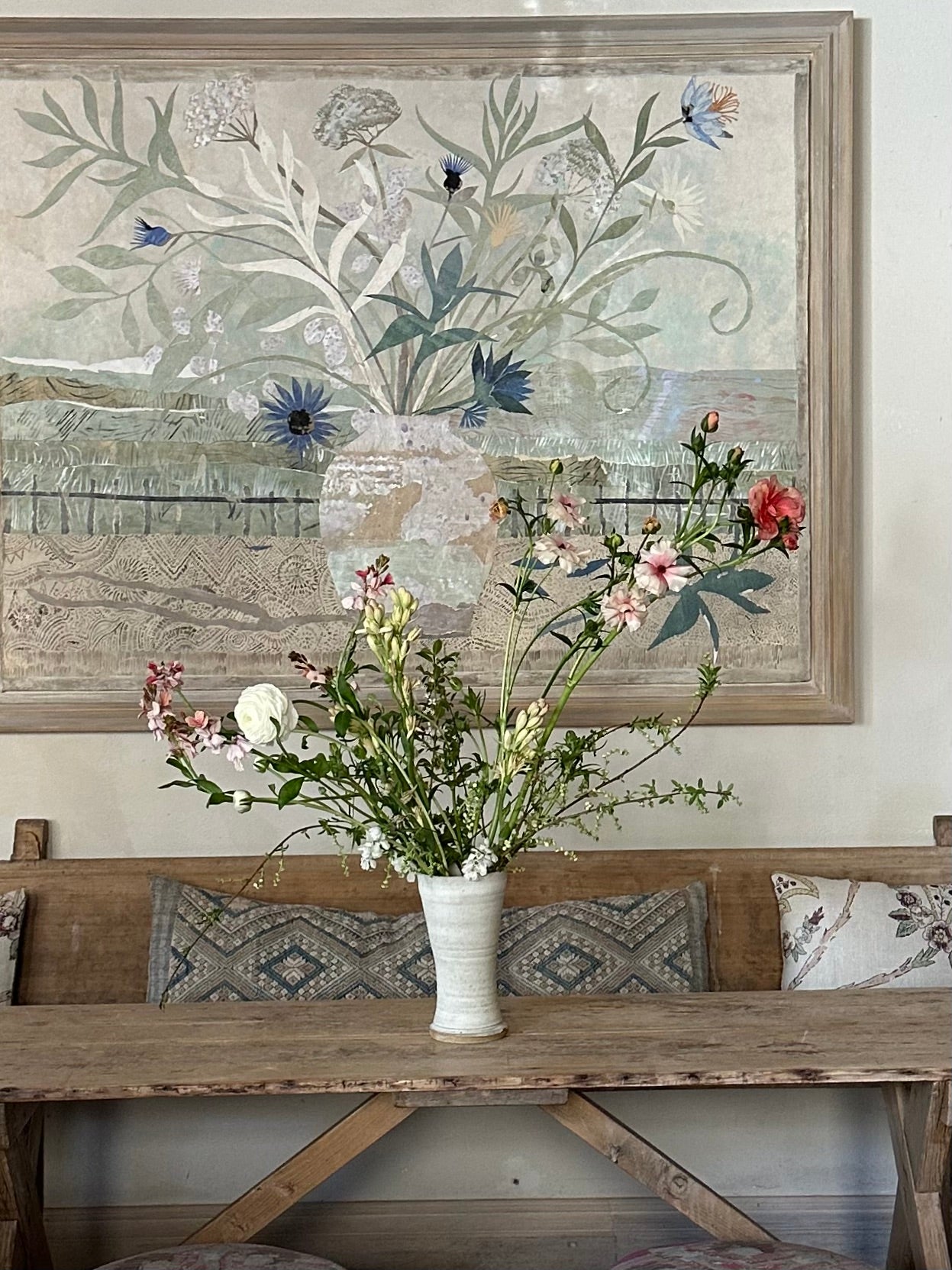 Hand thrown pottery vases in off-white glaze