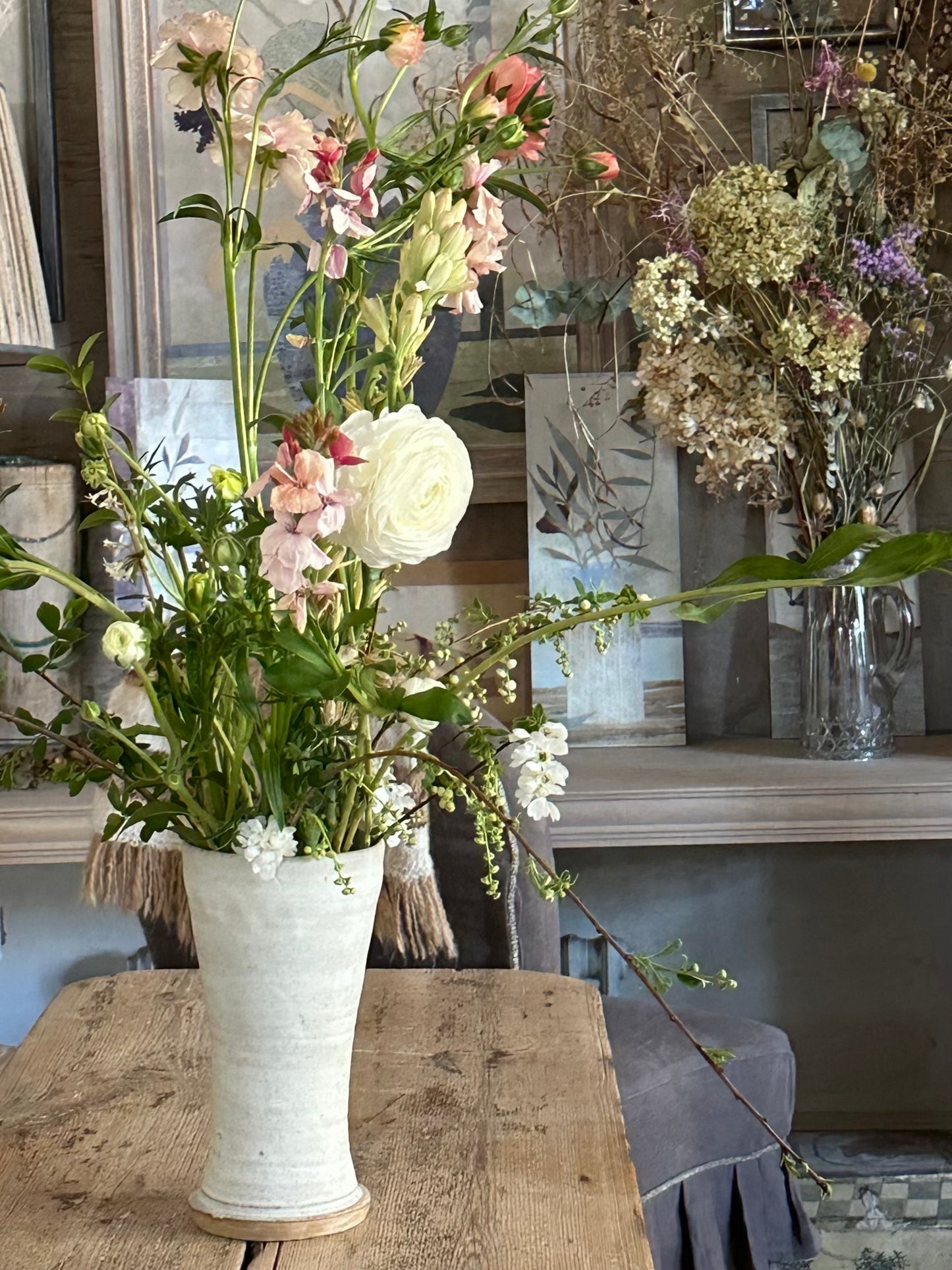 Hand thrown pottery vases in off-white glaze