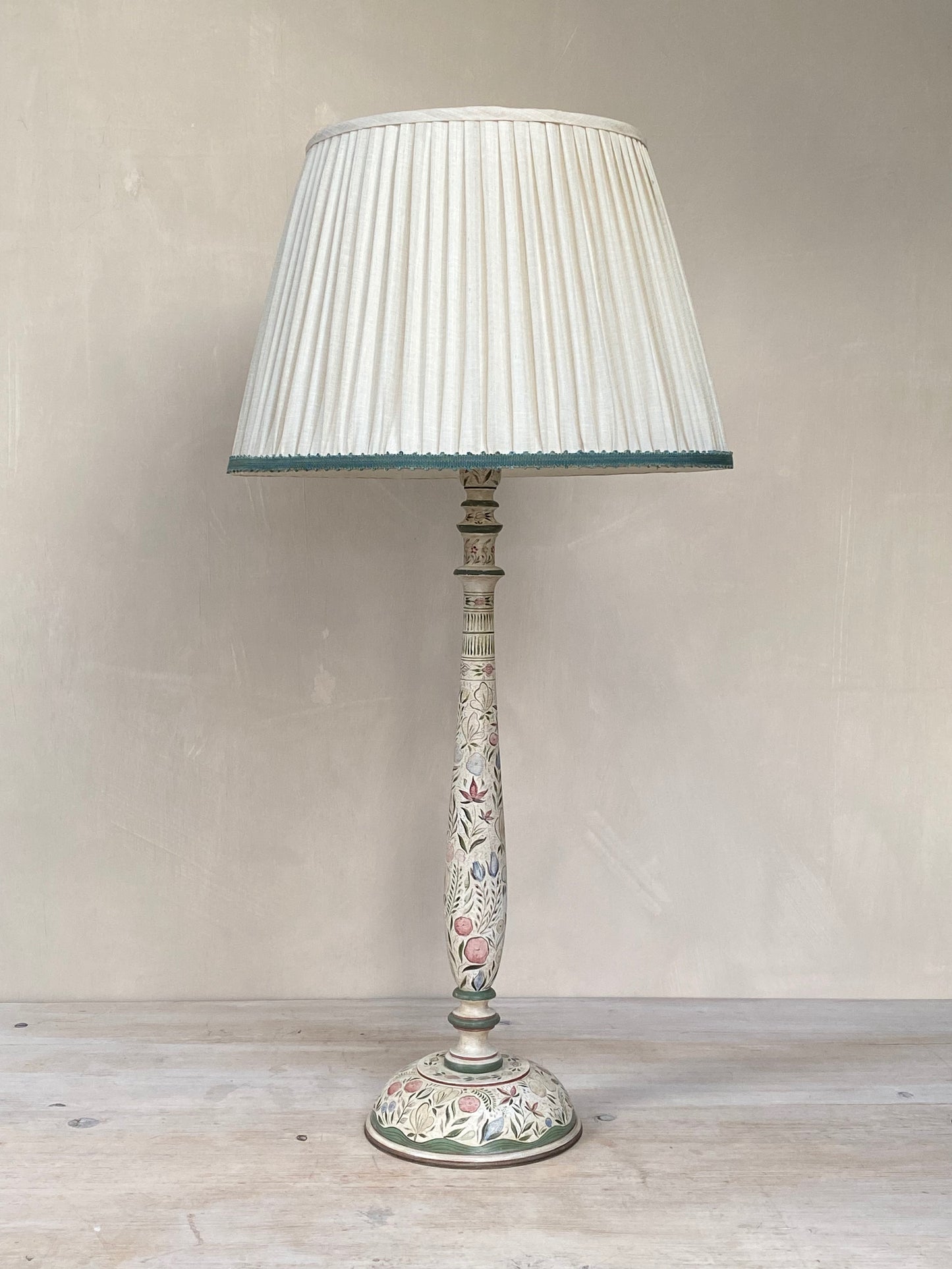 Tall Kashmiri Candlestick Lamp Base Pink Green
