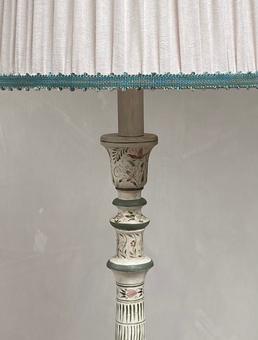 Tall Kashmiri Candlestick Lamp Base Pink Green