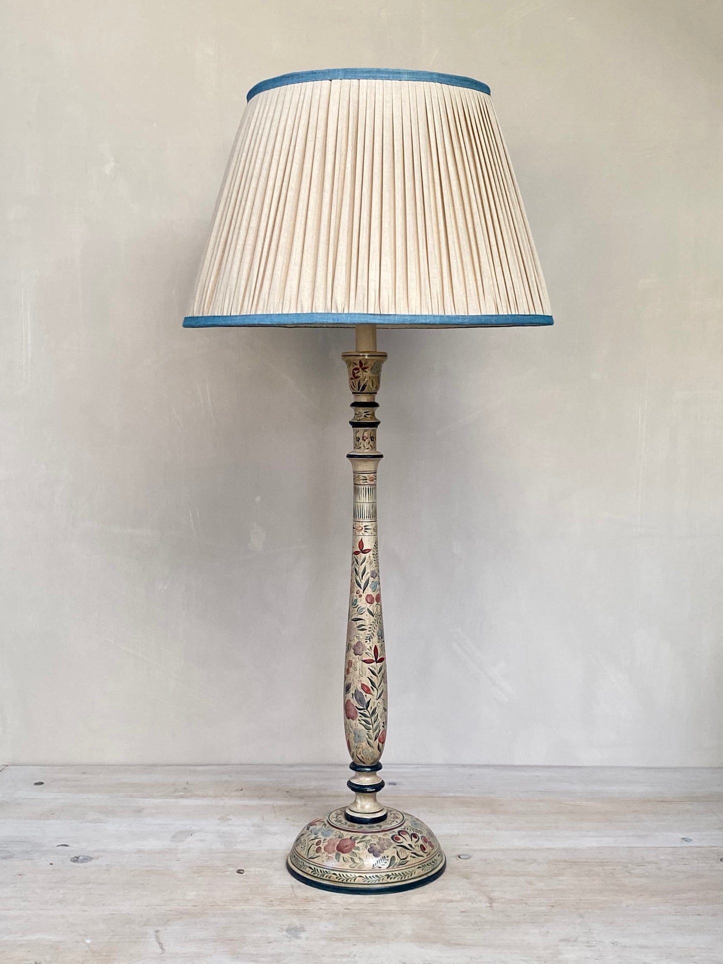 Tall Kashmiri Candlestick Lamp Base Red Blue