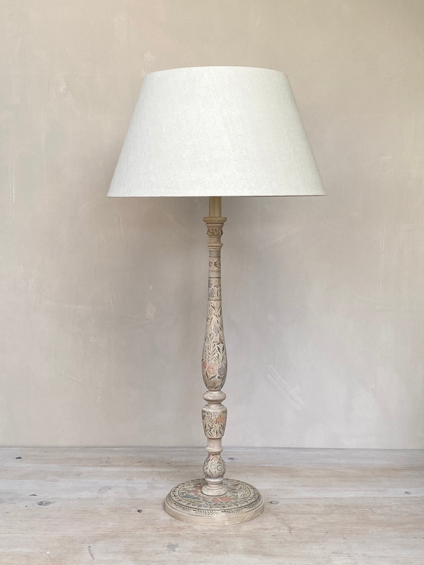 Original Candlestick Lamp Base Apricot Green Faded