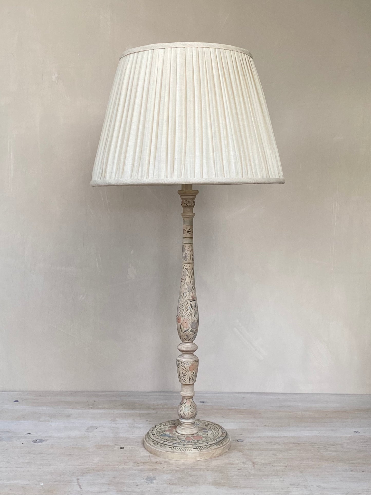 Original Candlestick Lamp Base Apricot Green Faded