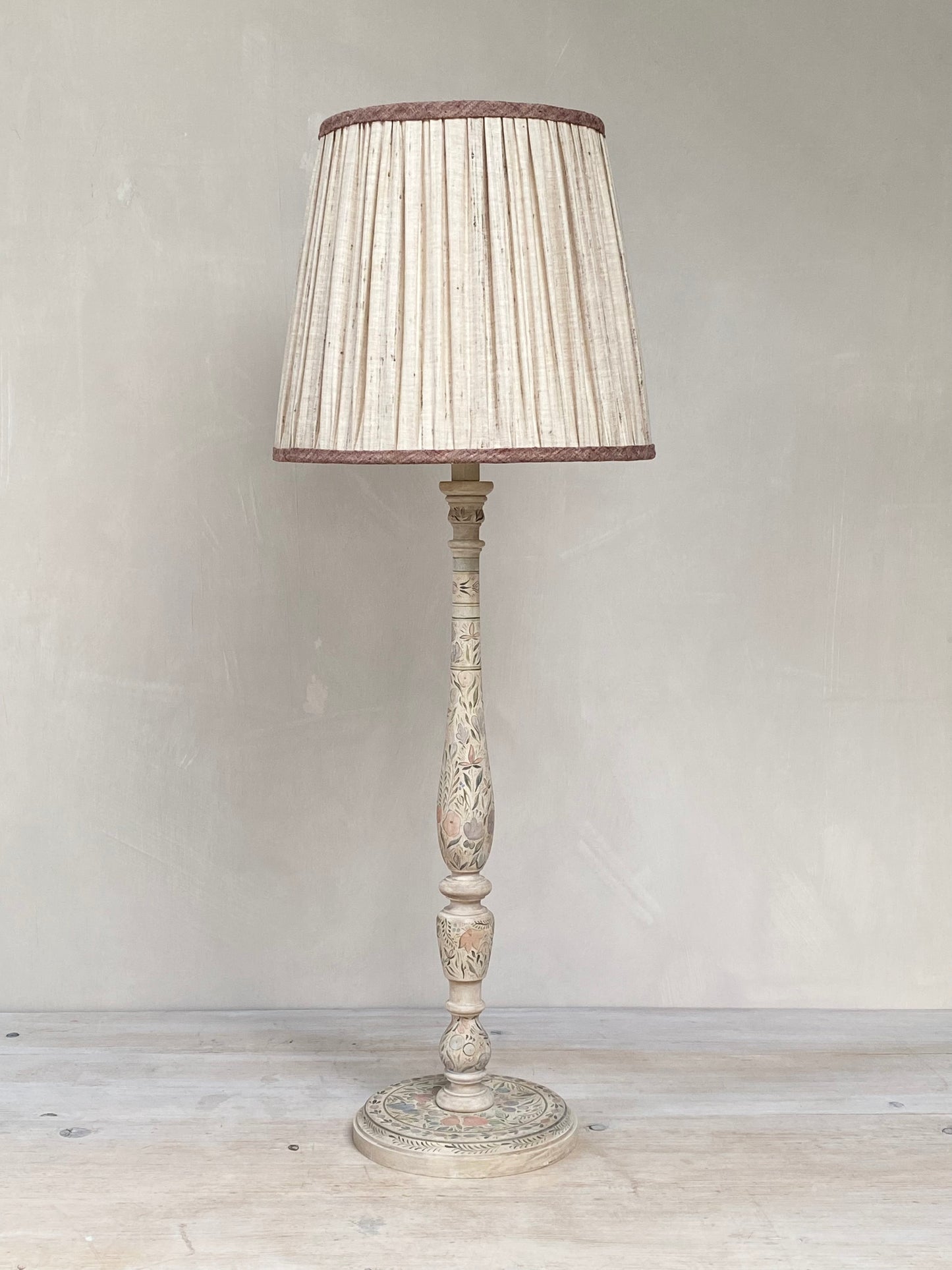Original Candlestick Lamp Base Apricot Green Faded