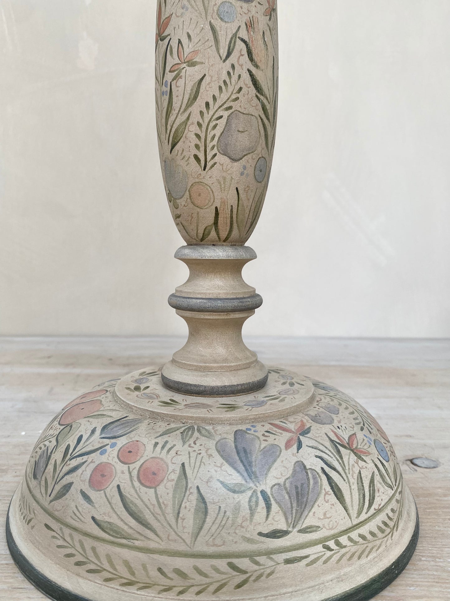 Tall Kashmiri Candlestick Lamp Base Apricot Green Faded