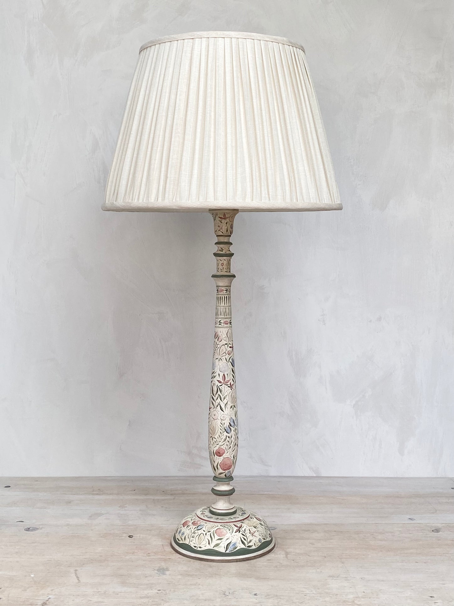 Tall Kashmiri Candlestick Lamp Base Pink Green