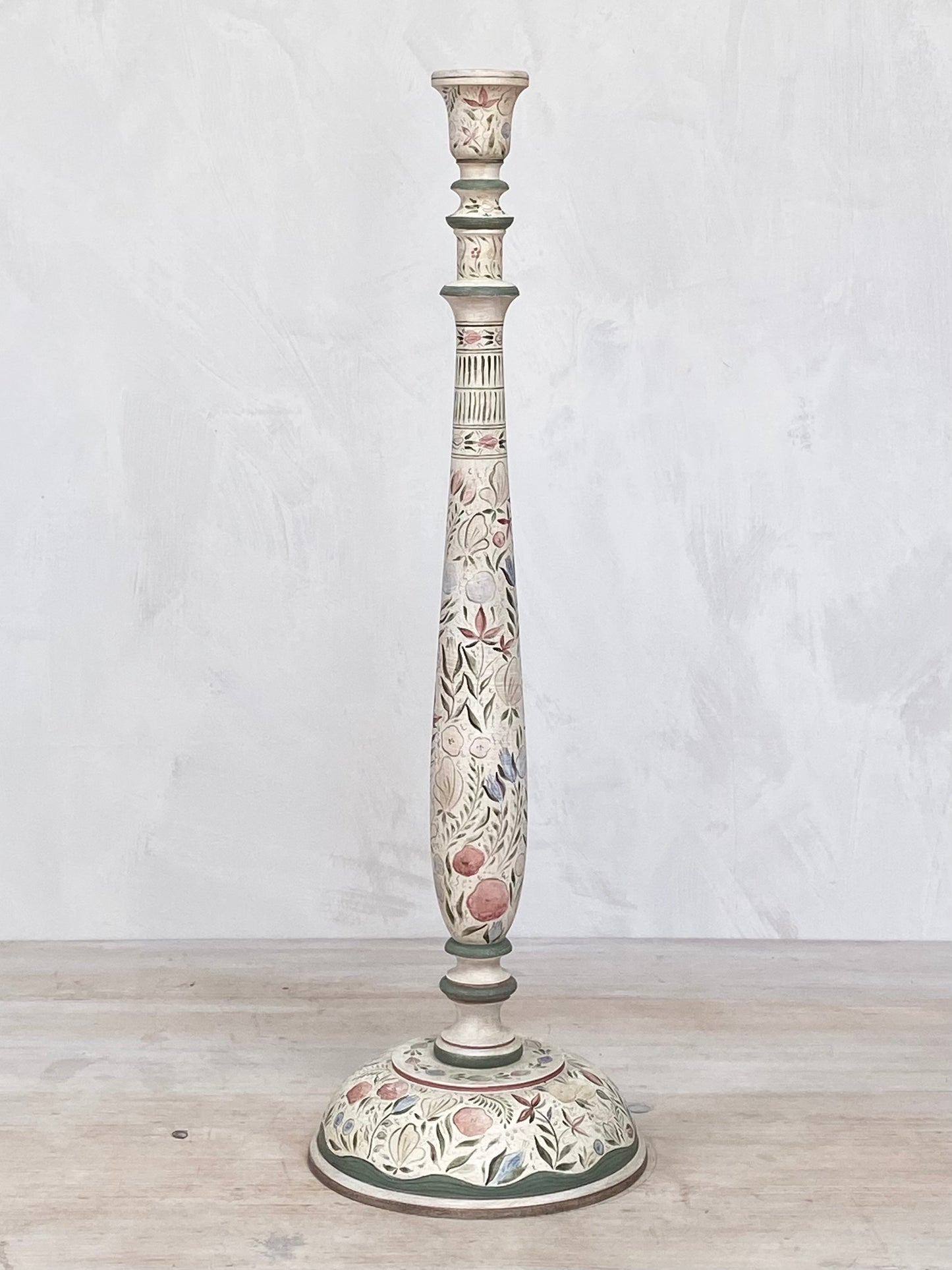 Tall Kashmiri Candlestick Lamp Base Pink Green