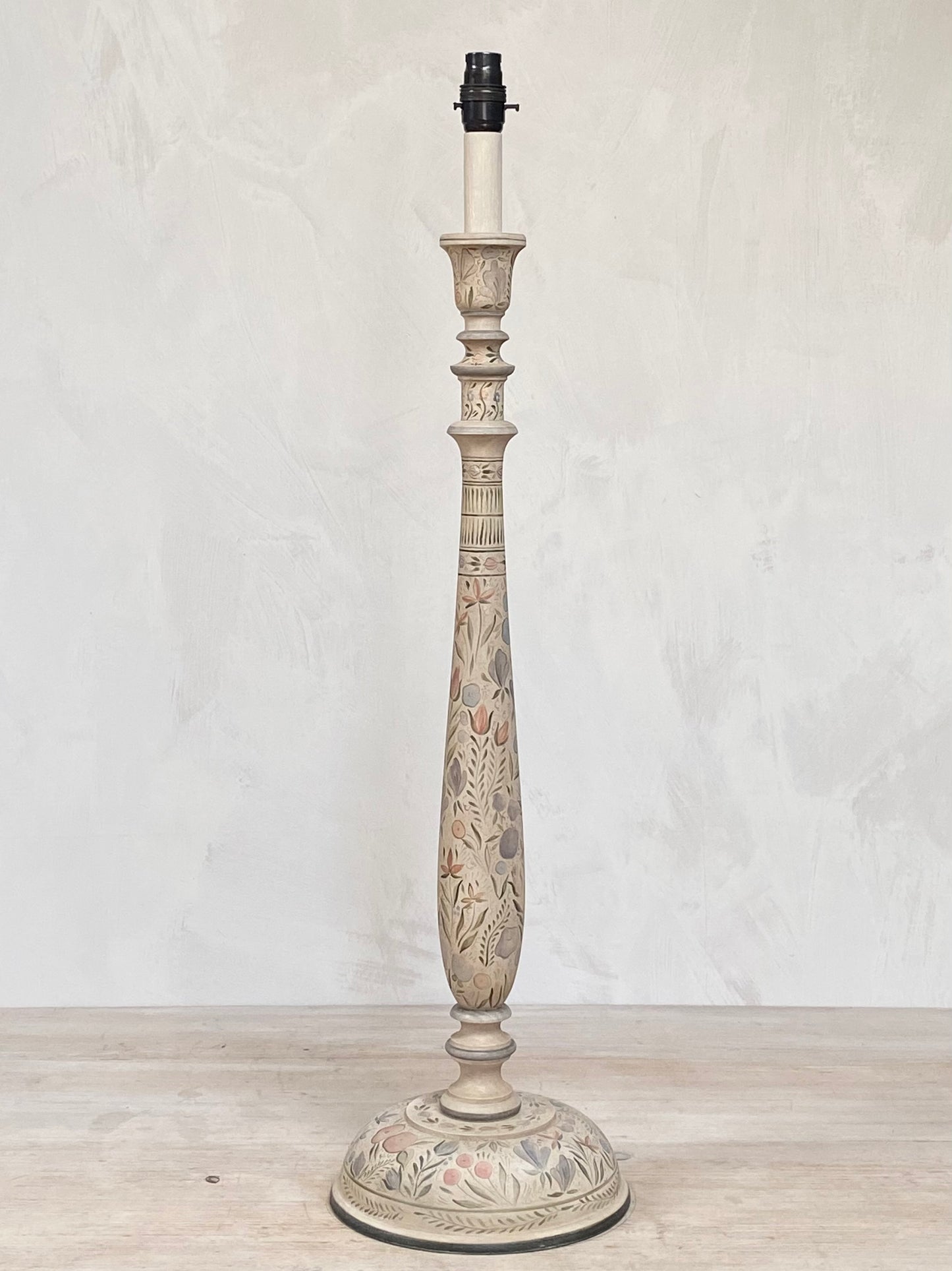 Tall Kashmiri Candlestick Lamp Base Apricot Green Faded