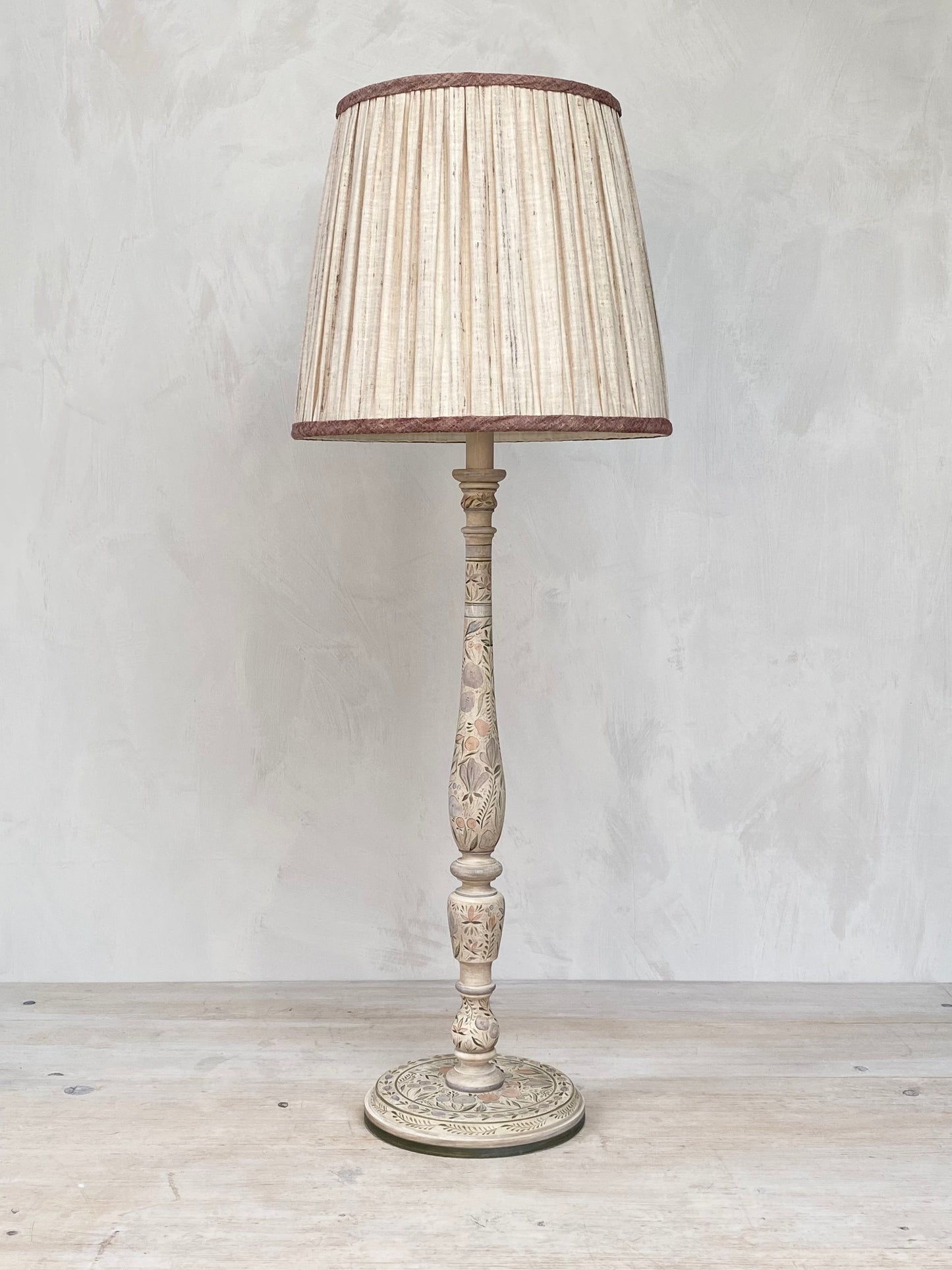 Original Candlestick Lamp Base Apricot Green Faded