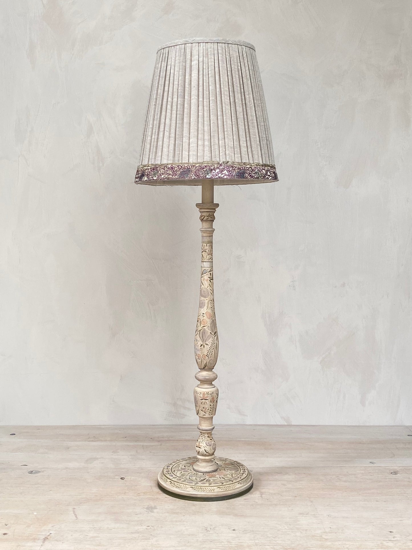 Original Candlestick Lamp Base Apricot Green Faded