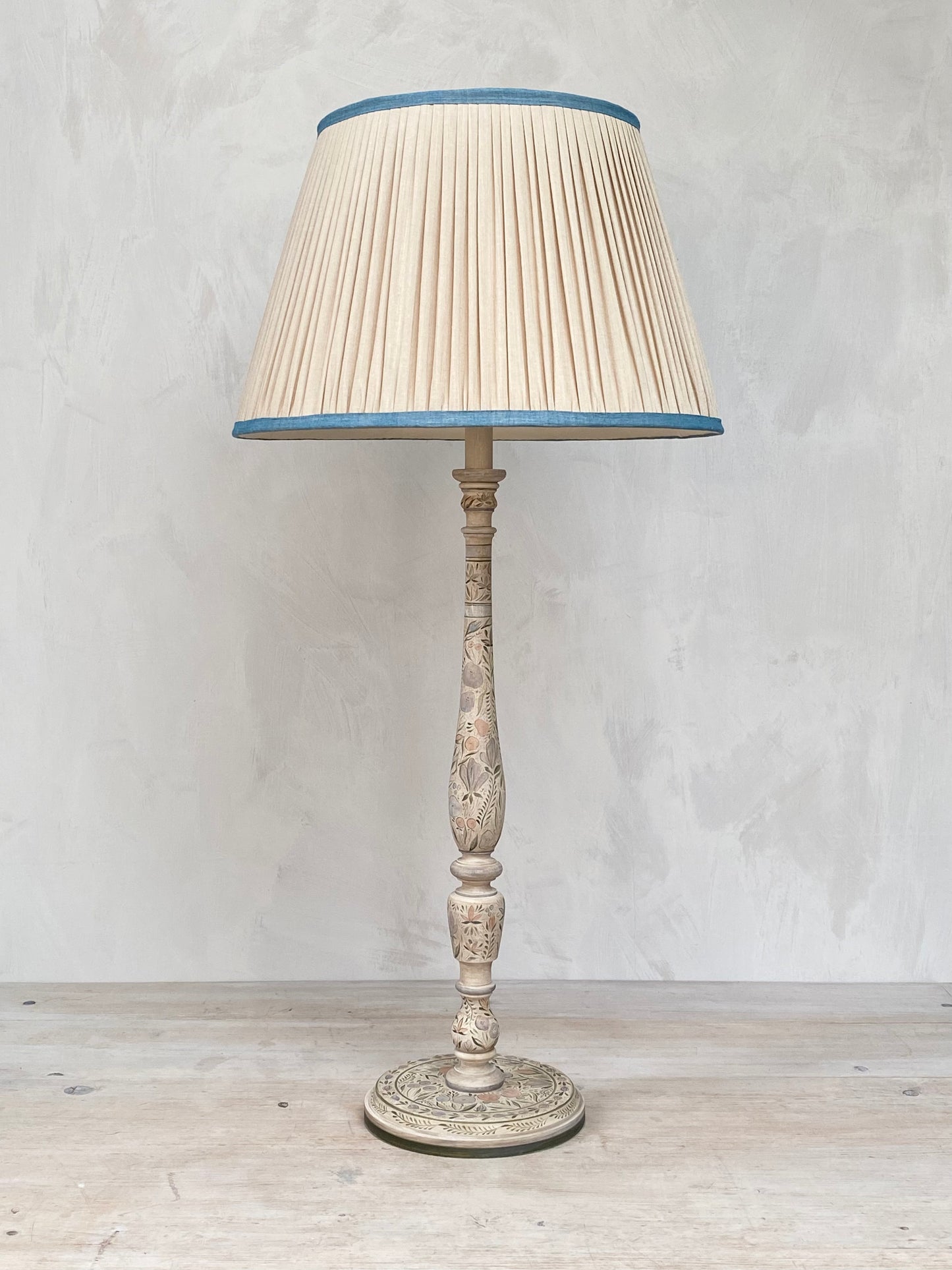 Original Candlestick Lamp Base Apricot Green Faded