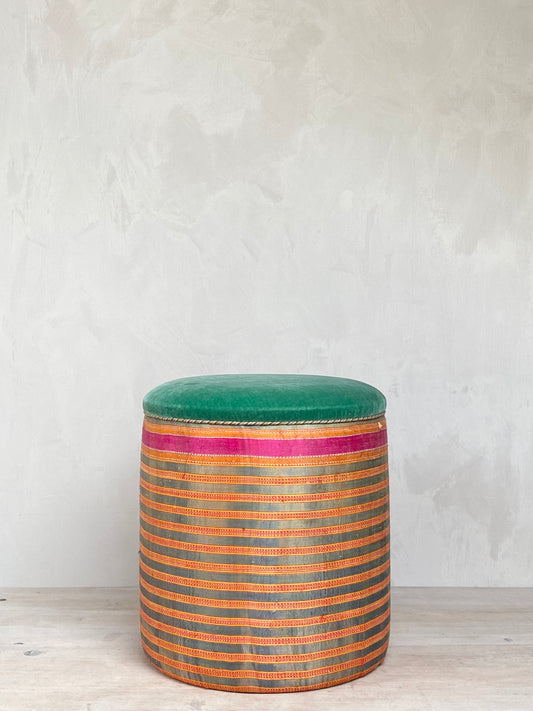 Drum Stools - Shibori silk and velvet