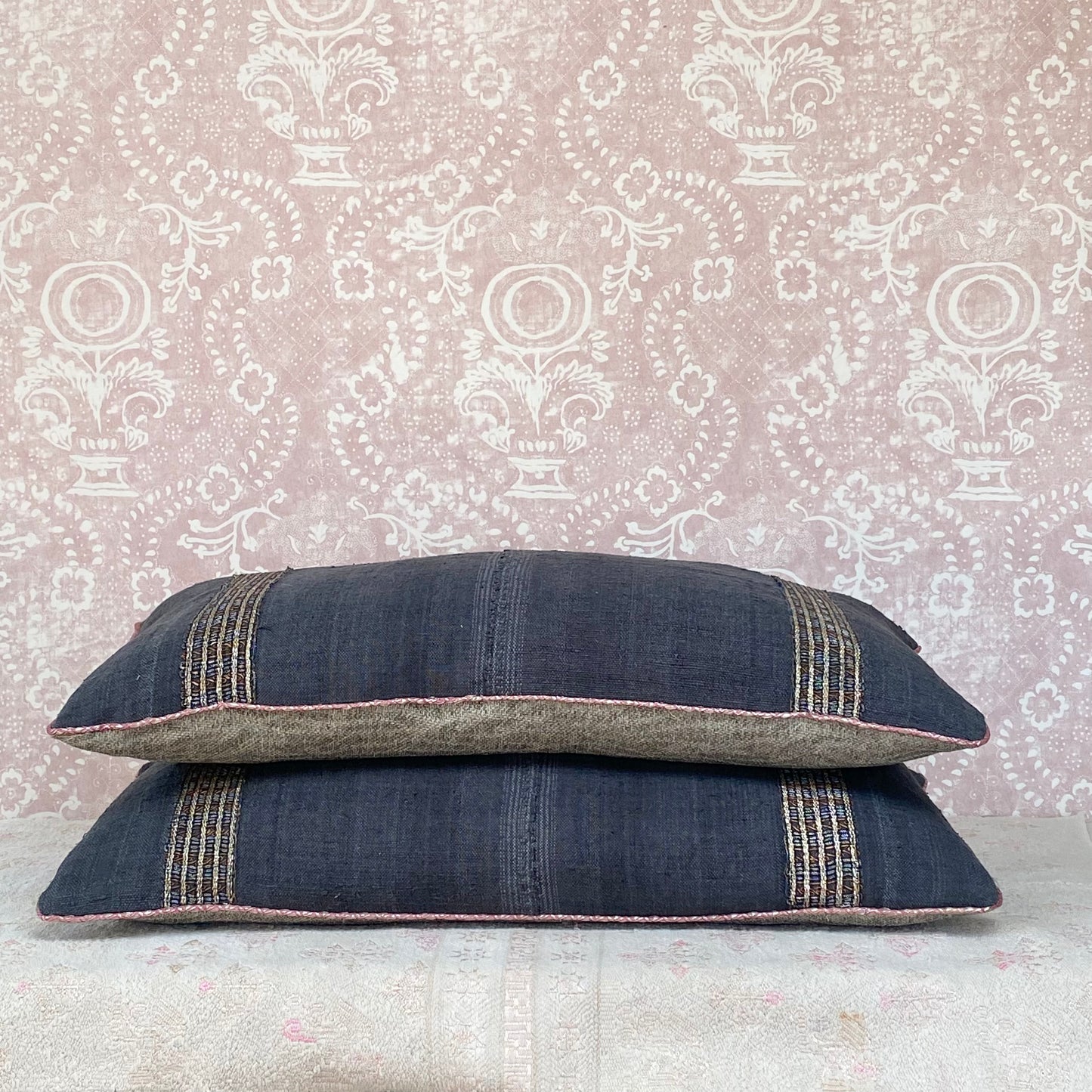 A Pair of Cushions in Antique Black Linen