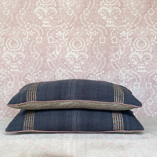 A Pair of Cushions in Antique Black Linen