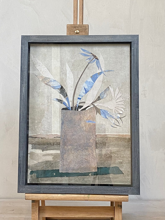 Collage of a vase of flowers in a hand painted frame