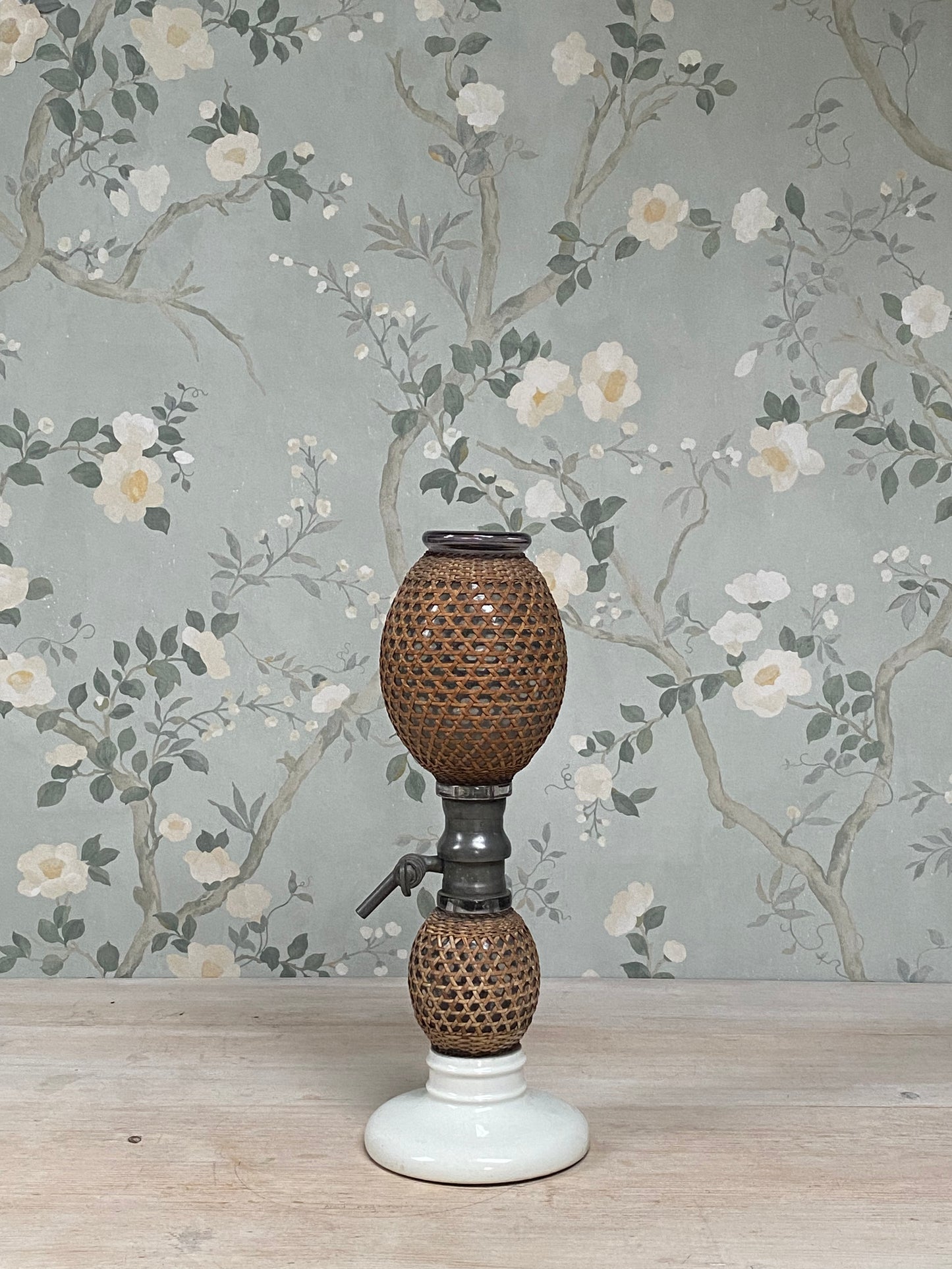 Vintage Glass And Woven Lamp Base