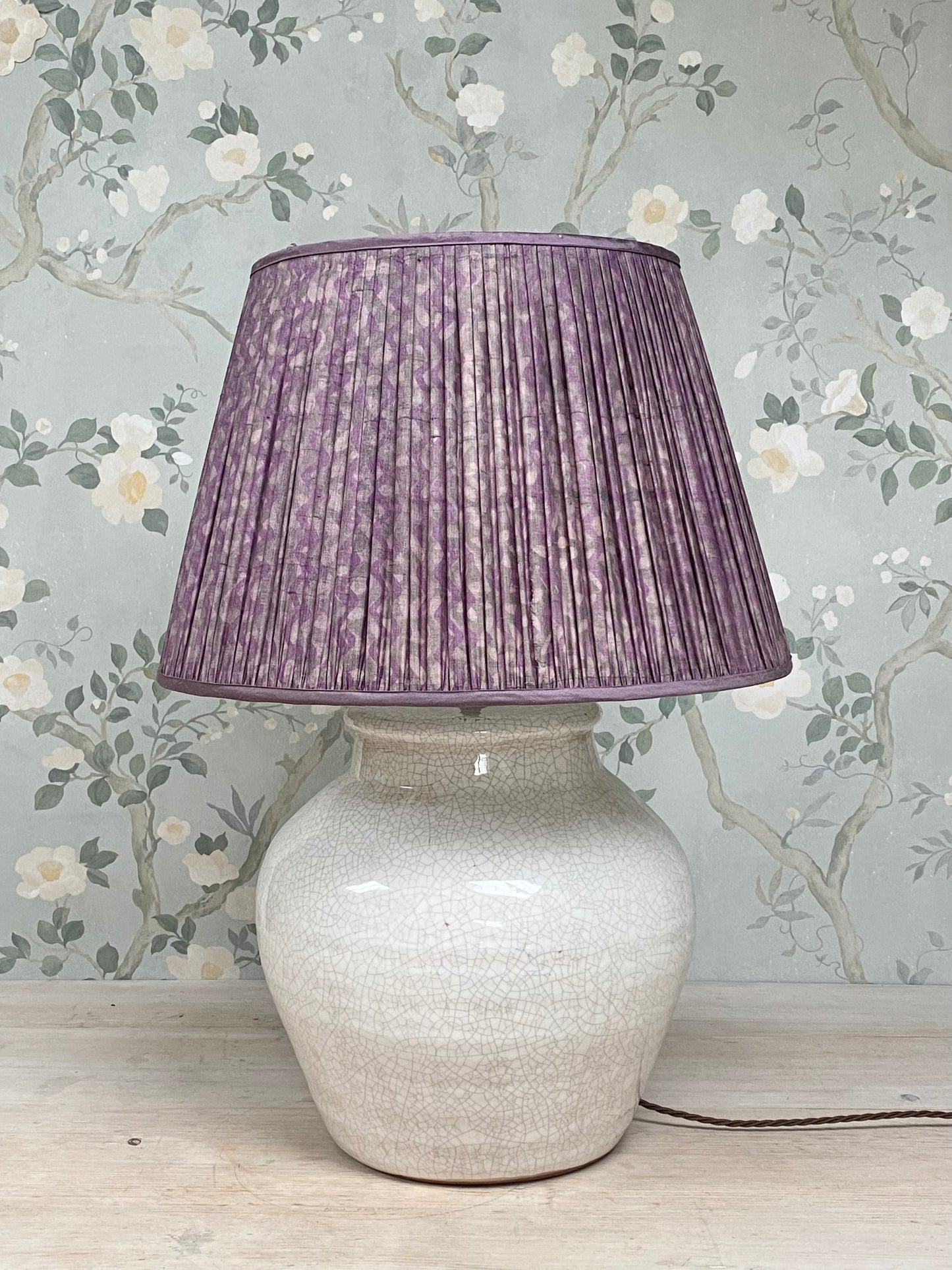 A pair of Amethyst Silk Lampshades from Penny Morrison
