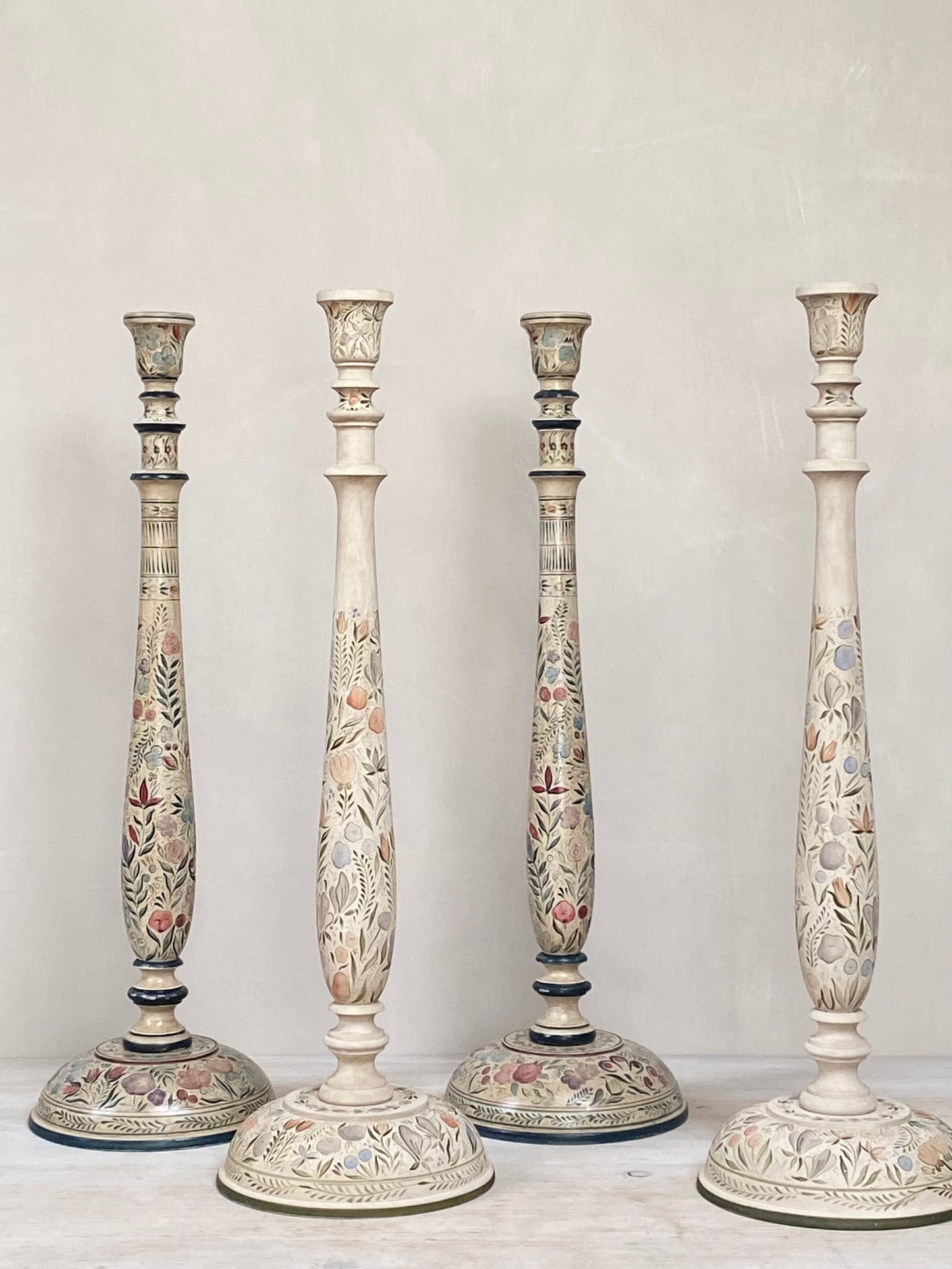 Tall Kashmiri Candlestick Lamp Base Red Blue