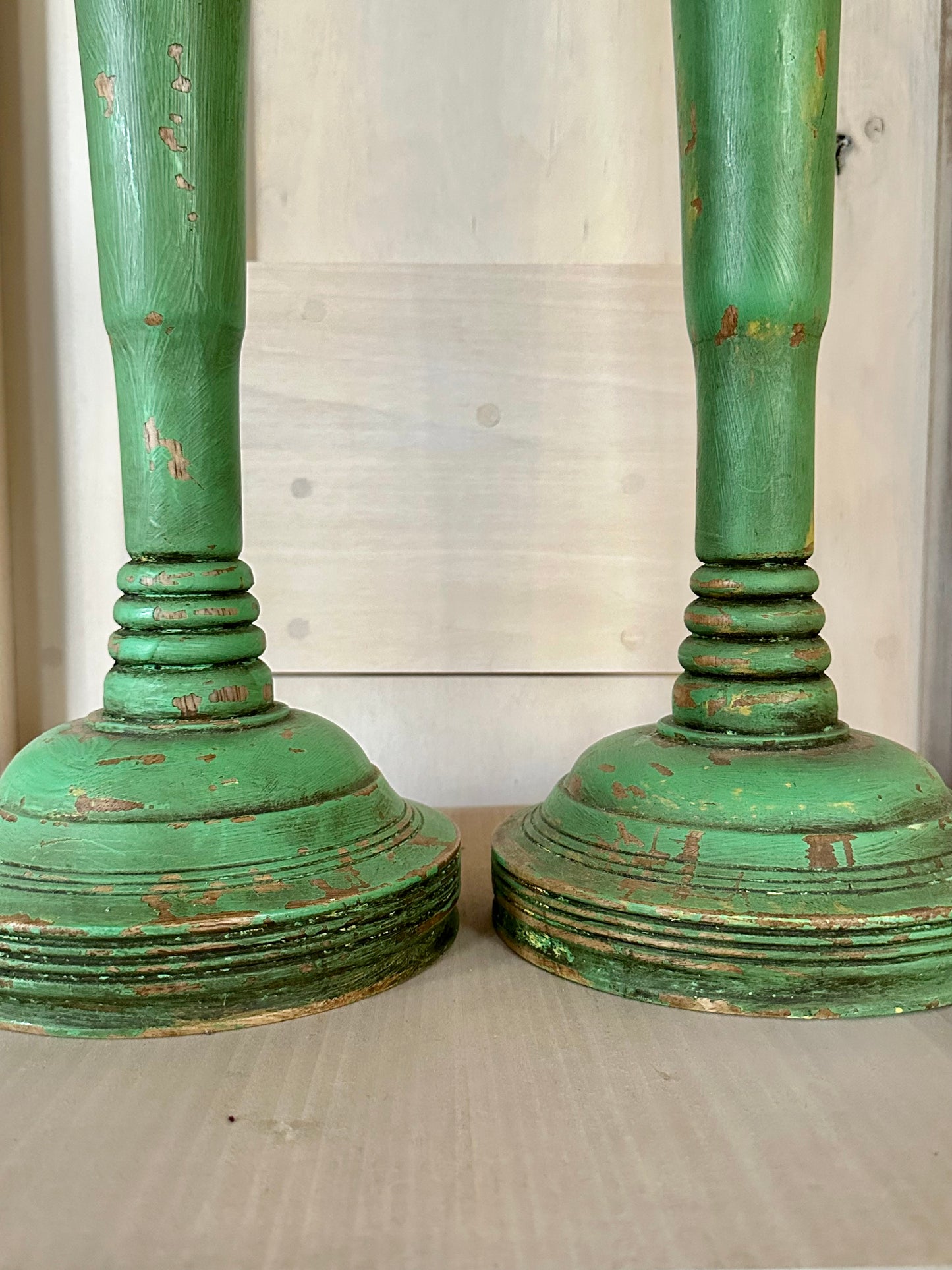 A pair of Indian candlesticks in a wonderful viridian green