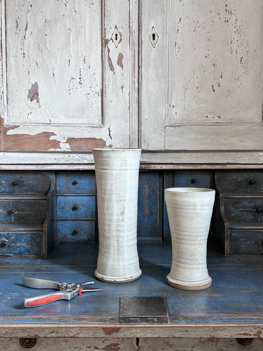 Hand thrown pottery vases in off-white glaze