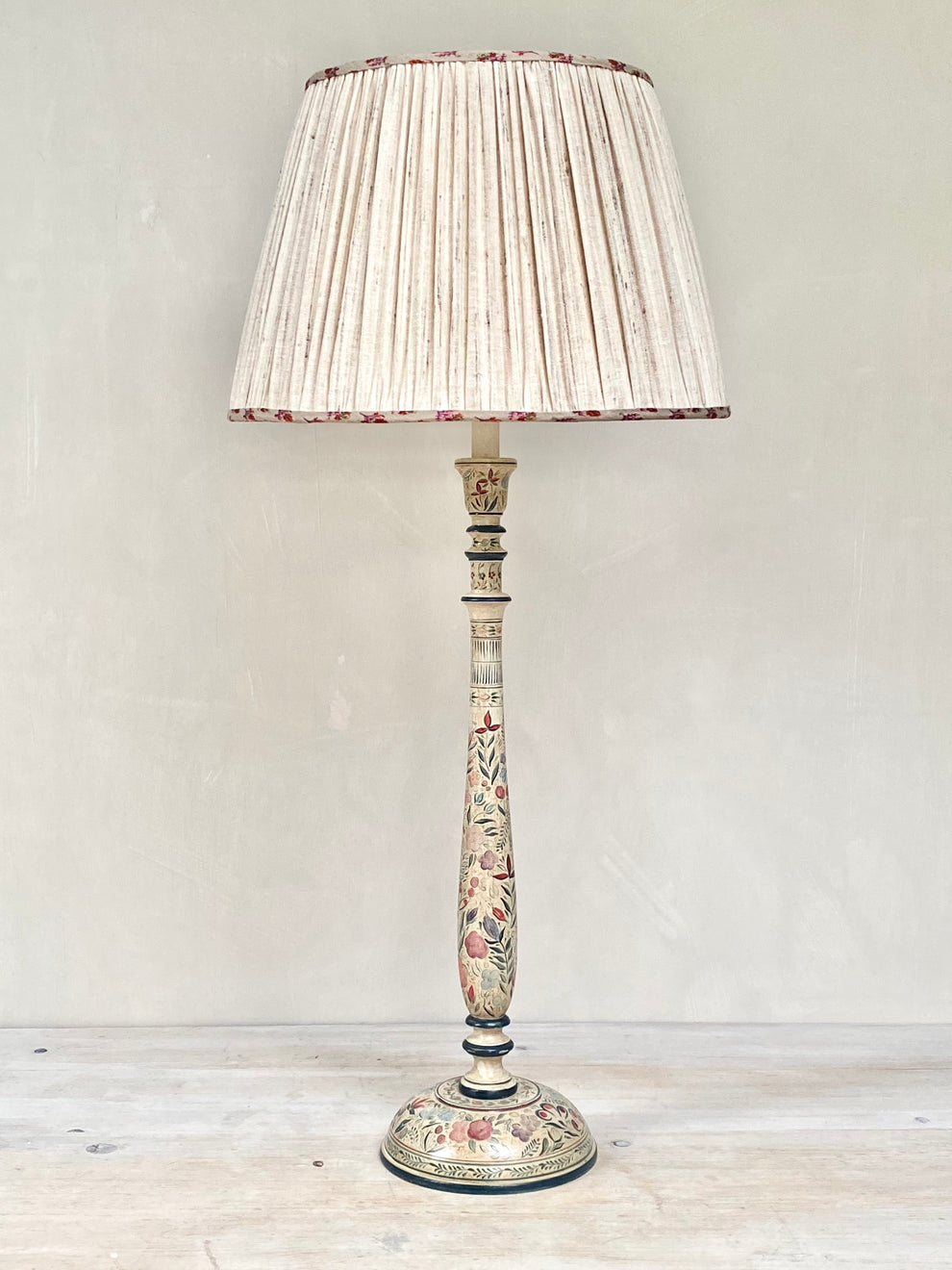 Tall Kashmiri Candlestick Lamp Base Red Blue Pygmalion Interiors Ltd