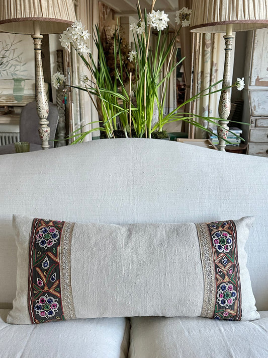 Linen Cushions with antique trims