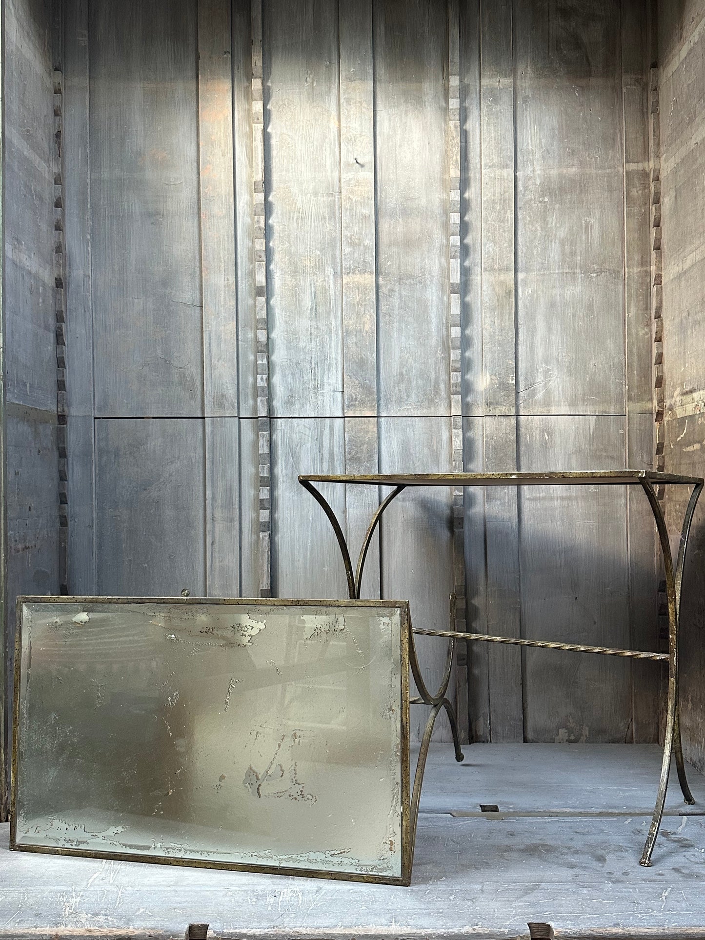 A Pair of Vintage Tables with Silver Mirrored Tops