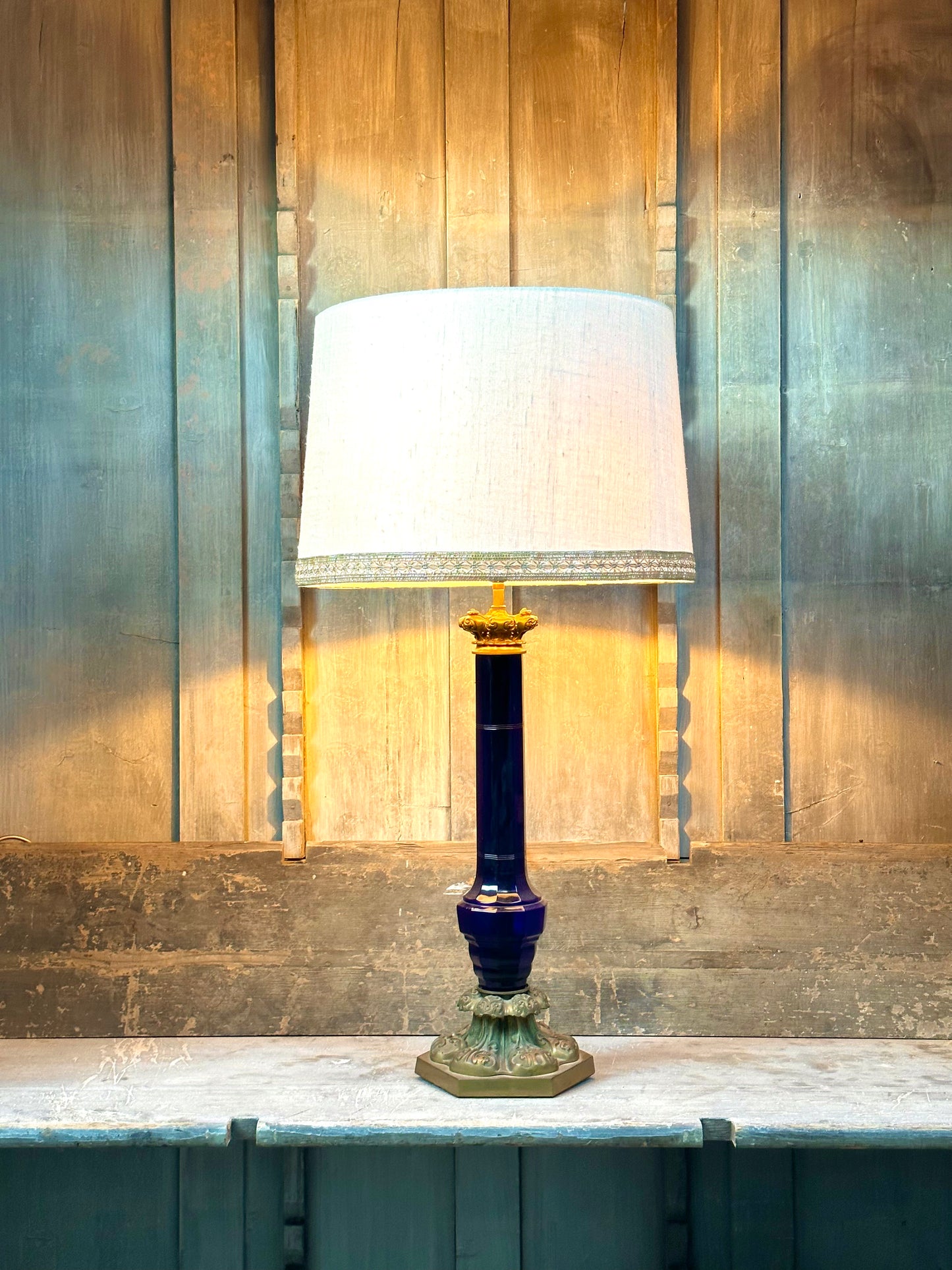 Dark Blue Glass Column Lamp Base