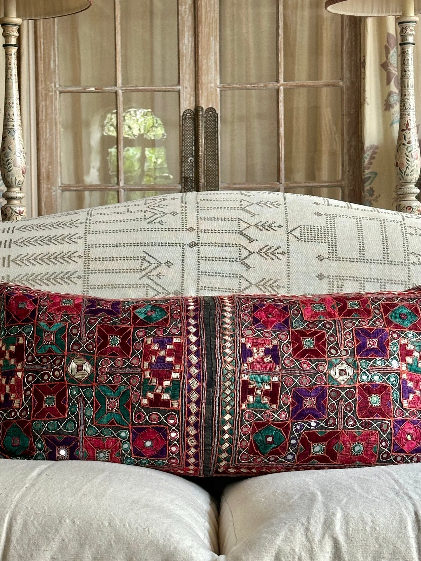 Long mirror work cushion