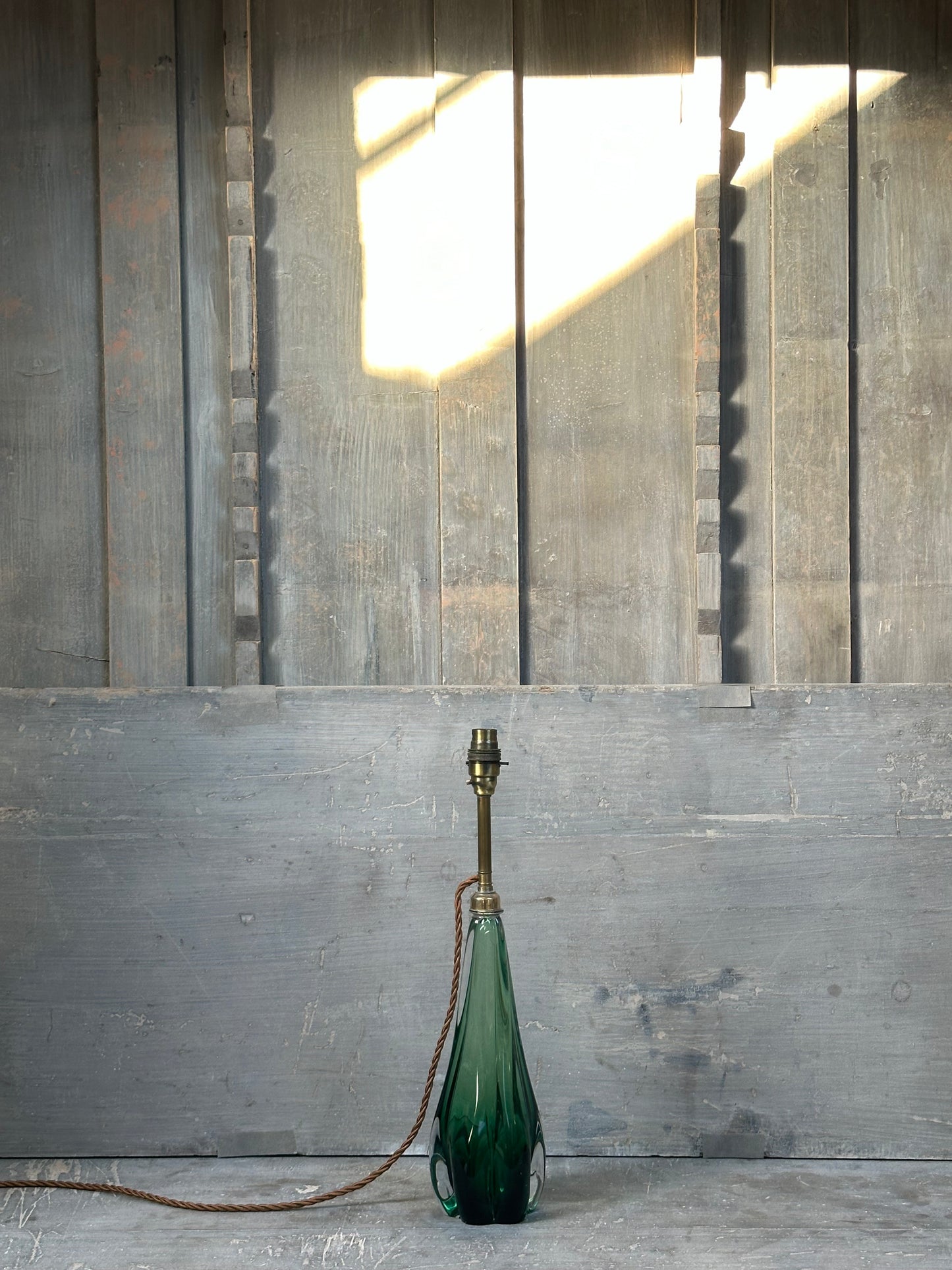 A pair of rare green glass table lamps, circa 1960