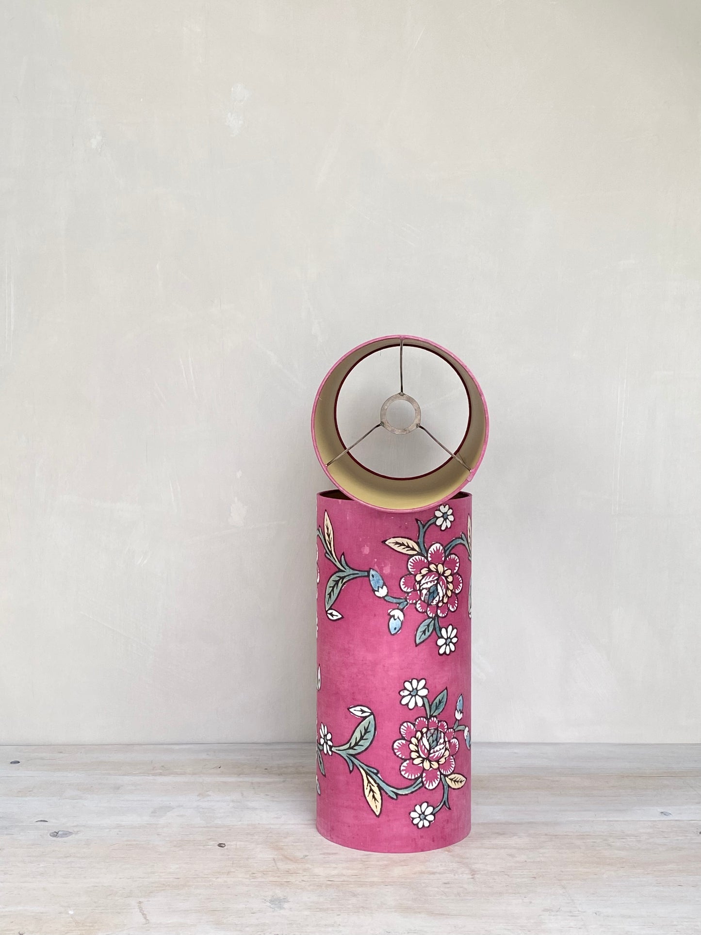 A pair of antique fabric cylinder lampshades