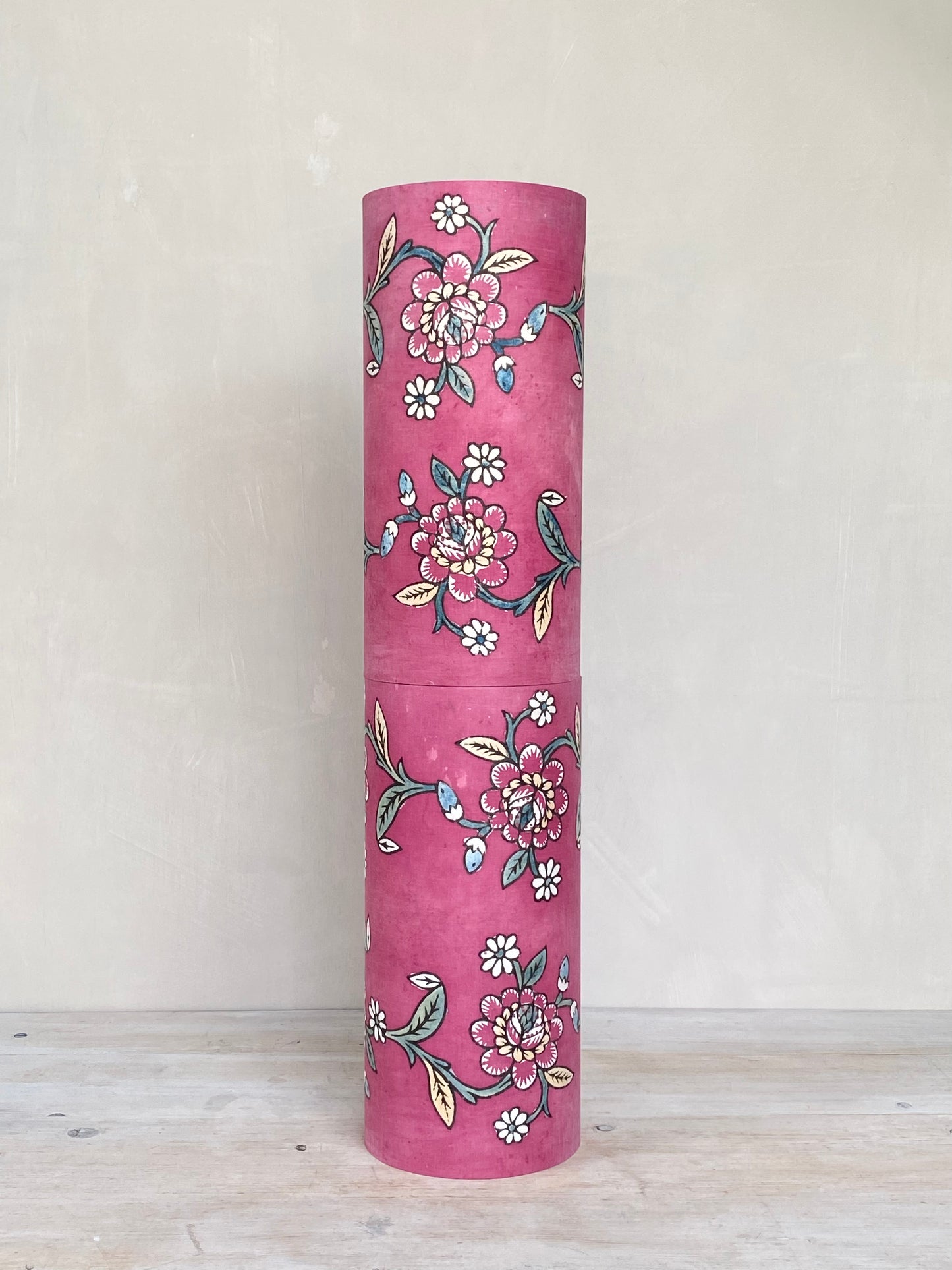 A pair of antique fabric cylinder lampshades