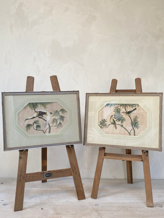 A pair of lovely Chinese silk hand painted water colours of birds in their original frames.