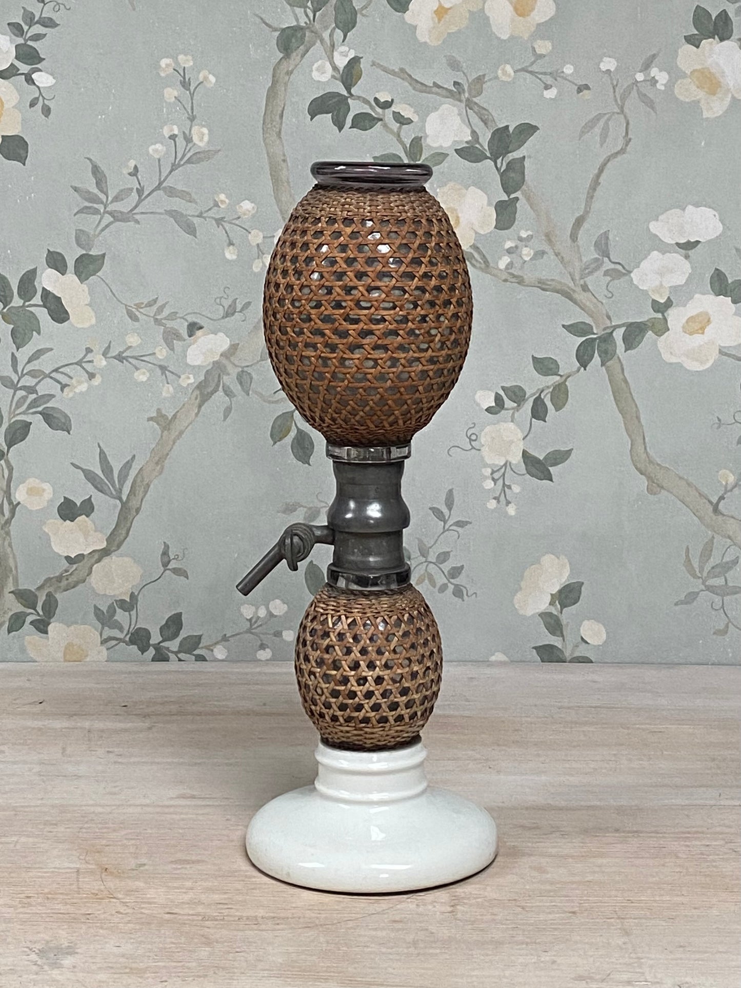 Vintage Glass And Woven Lamp Base