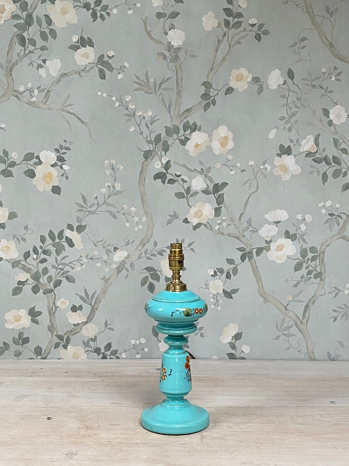 Vintage Blue Floral Ceramic Lamp Base